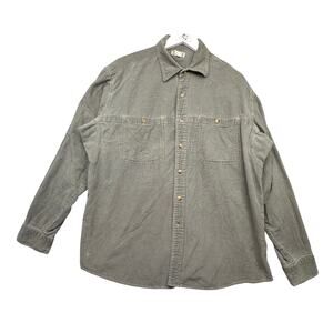 LL Bean 0 DBQ8 Corduroy Long Sleeve Button Up Shirt Mens Large Green Pockets